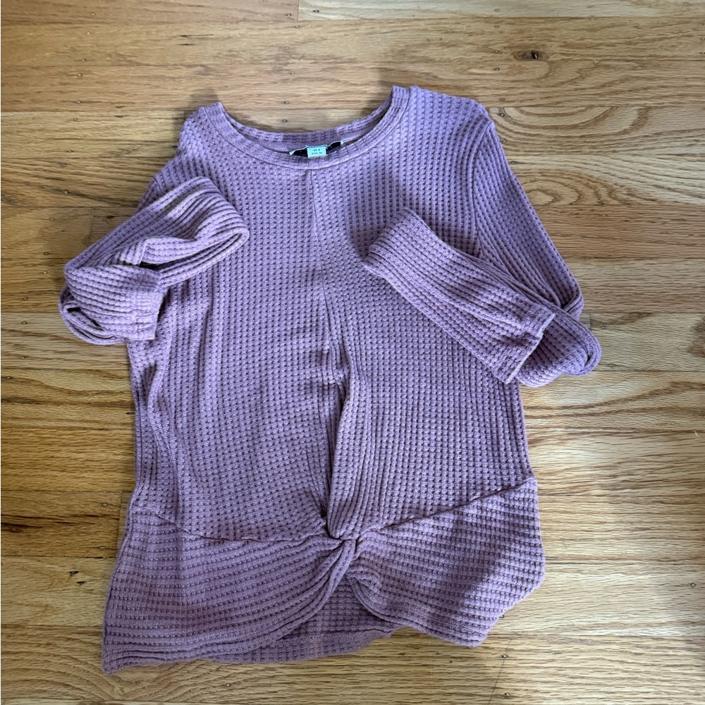 Topshop Mauve Waffle Knit Long Sleeve Top